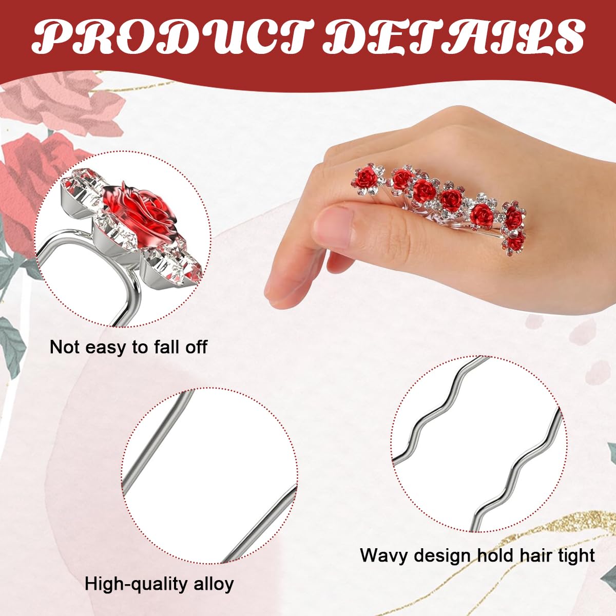 PALAY 20Pcs Hair Pins for Women Stylish Rose Flower Bridal Hairpin Crystal Hair Stick for Bun Red Rose Juda Pins for Hair Bun Fancy Wedding Hair Bun Pin for Women Girls Bridesmaids PALAY 20Pcs Hair Pins for Women Stylish Rose Flower Bridal Hairpin Crystal Hair Stick for Bun Red Rose Juda Pins for Hair Bun Fancy Wedding Hair Bun Pin for Women Girls Bridesmaids